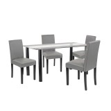 Set Masa Leziter Cadiz 4 Scaune Piele ECO Gri + Masa Sticla Negru-Gri 140cm