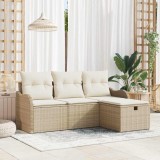 vidaXL Set de canapele pentru grădină cu pernă 4 pcs Bej Rattan poli