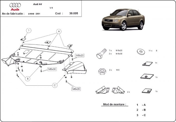 Scut motor metalic Audi A4 B5 2.5 TDI V6 1997-2000