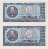 Romania, 2 x 100 lei 1966_aUNC_serie D.0226_540859/540860