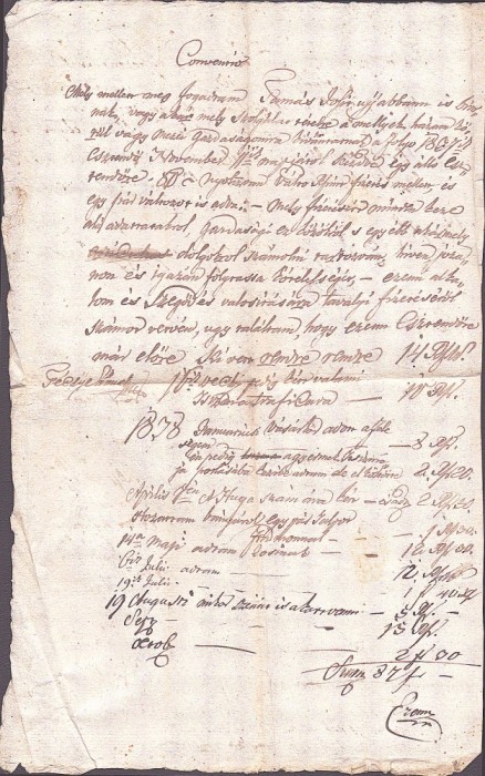 A3742N Act privitor la un &icirc;mprumut de florini renani, 1837, T&acirc;rgu Lăpuș, limba maghiară, h&acirc;rtie cu filigran G&ouml;rg&eacute;ny (Moara de h&acirc;rtie Gurghiu, Mureș)