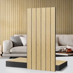 Set 5 panouri decorative autoadezive, aspect lemn vertical, 30x60cm, model 3D modern, pentru perete interior