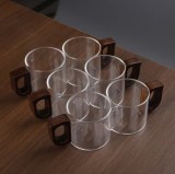 Cumpara ieftin Set 6 cani espresso din sticla borosilicata, 100 ml, cu maner din lemn natural