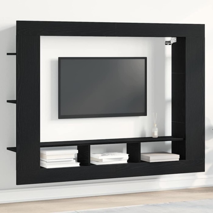 Dulap TV montat pe perete, stejar negru, 152x22x113 cm