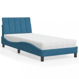 VidaXL Pat cu saltea, Hanko, albastru, 90x190 cm, catifea 3208572