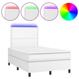 Cumpara ieftin Pat box spring cu saltea si LED, alb, 120x190 cm, piele eco