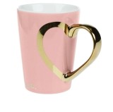 Cana New Bone Roz Maner Auriu Inima, Imprimeu "LOVE", 8 x 11 cm, 350ml