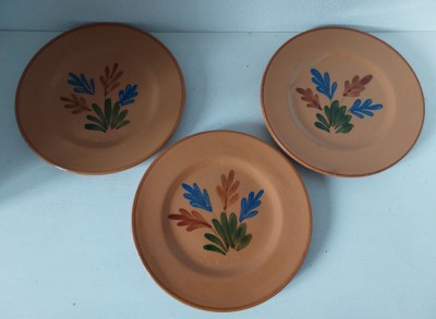 Lot 3 farfurii ceramice pictate manual vintage marcate D&amp;uuml;nner T&amp;ouml;pferei, Germania, 19cm diametru foto