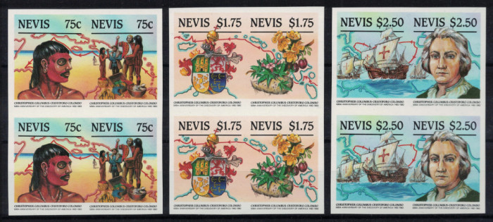 NEVIS 1986 - Navigatori, expeditii, Cristofor Columb / serie compl. perechi MNH