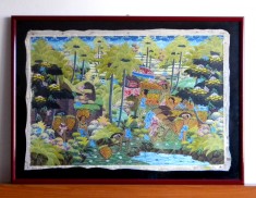 Arta traditionala din Bali (II) tablou original stil Ubud, ulei pe panza 72x52cm