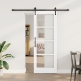 Set de ușă glisantă vidaXL cu accesorii Alb 73.5x198.5 cm Lemn de pin masiv, Ușă de interior vidaXL cu sticlă &#039;ORKDAL&#039;Alb 73.5x198.5x4 cm