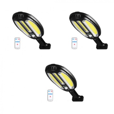 3x Lampa solara LED, 30W, senzor de miscare, telecomanda, 3 moduri foto