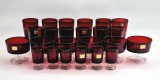 set de 24 pahare ( 4 x 6 ) LUMINARC Franta anii 1960 sticla rosu rubin cu picior transparent seria CAVALIER RUBY RED