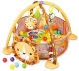 Cumpara ieftin Centru de Activitati Bebe 3 in 1, Saltea de Joaca Interactiva cu Arcada si 20 Bile Colorate, Model Leu, Jucarii Suspendate, Covoras Educativ Multifunc