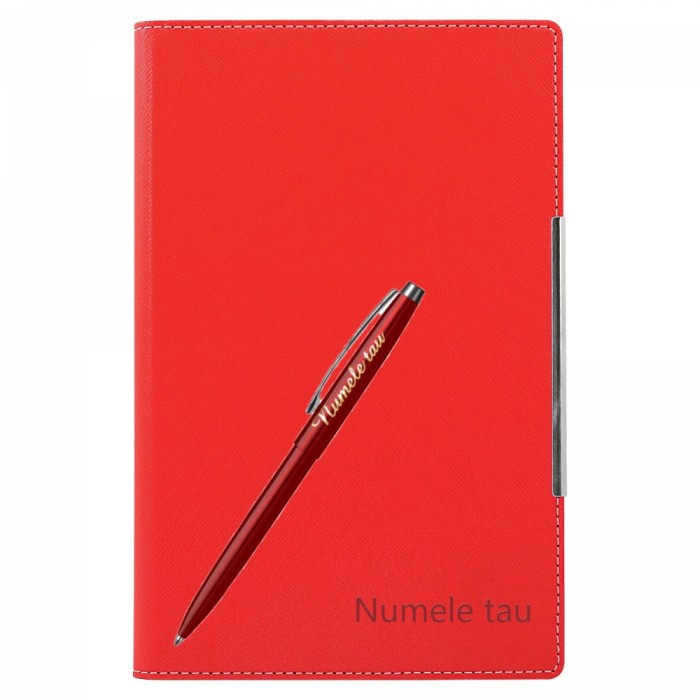 Set pix Scrikss cu agenda A5 rosie