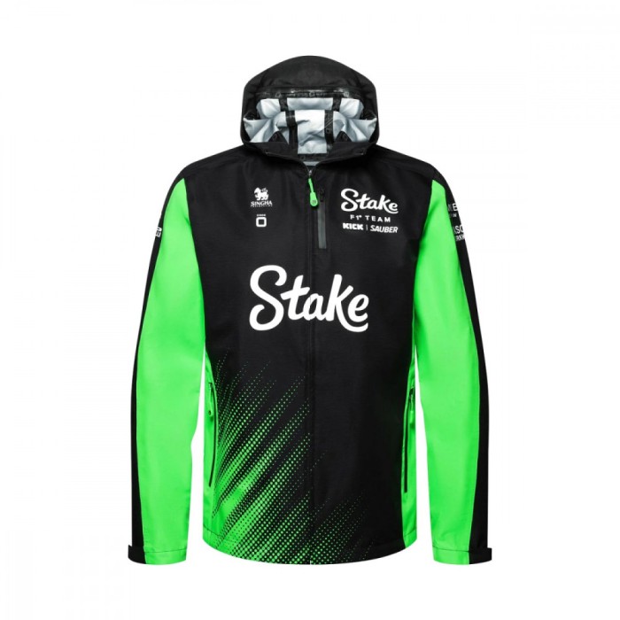 Stake Kick Sauber geacă de bărbați cu glugă Rain official Teamline Replica F1 Team 2025 - M