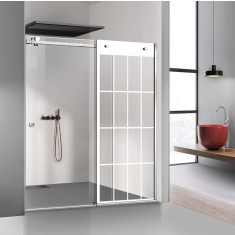 Paravan dus cu usa glisanta Glissando INOX, model Rank alb, sticla clara securizata, pentru nisa cu latime intre 122-140x205 cm