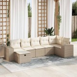 VidaXL Set canapele de grădină, 7 piese, cu perne, bej, poliratan