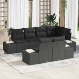 vidaXL Set de canapea de exterior cu 7 piese, cu perne, din rattan negru