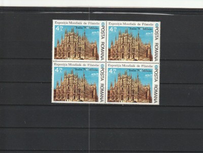 ROMANIA 1976 LP 922 EXPOZITIA FILATELICA MILANO BLOC DE 4 TIMBRE MNH NESTAMPILAT foto
