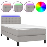 Cumpara ieftin Pat cu arcuri, saltea si LED, gri deschis, 90x190 cm, textil