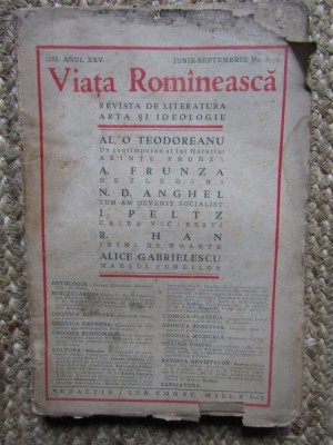 VIATA ROMANEASCA 1933 ANUL XXV IUNIE-SEPTEMBRIE NR 6-9 foto
