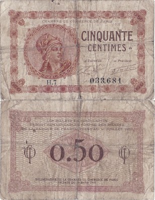 1920, 50 centimes (Jean Pirot JP-097-10a) - Franța (Paris) foto