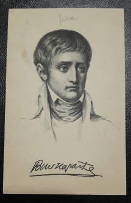 Napoleon Bonaparte locotentent, gravura alb negru tip carte postala foto