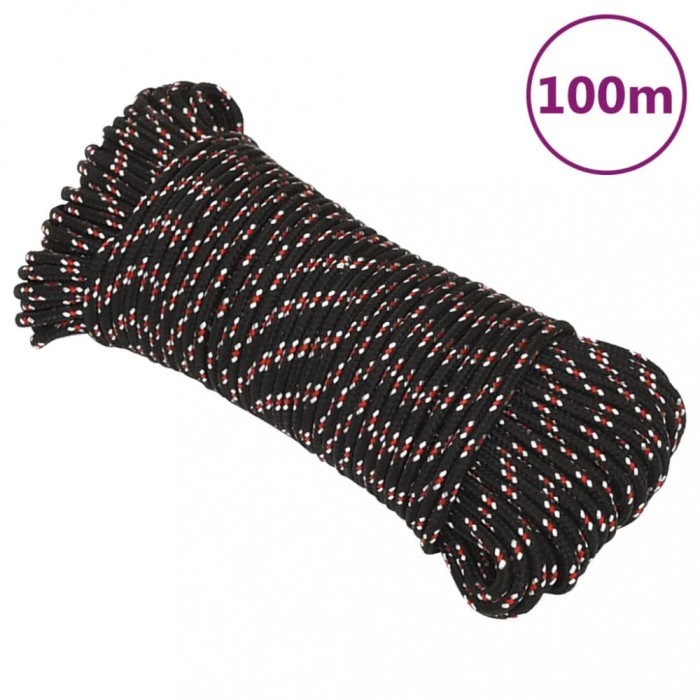vidaXL Fr&acirc;nghie de barcă, negru, 4 mm, 100 m, polipropilenă