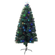 Brad artificial fibra optica de Craciun, Hoff Neo, cu 125 LED-uri multicolore, flash, 210 cm