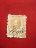 Timbru 25C supratipar pe 50C orange Suriname colonie olandeza 1900 stampilat