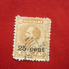 Timbru 25C supratipar pe 50C orange Suriname colonie olandeza 1900 stampilat