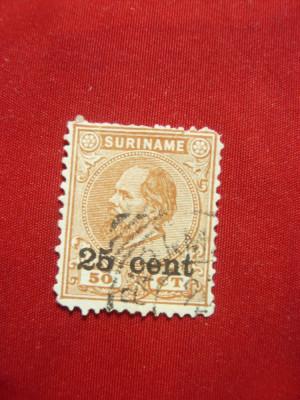 Timbru 25C supratipar pe 50C orange Suriname colonie olandeza 1900 stampilat foto