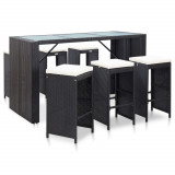 Set mobilier bar de gradina cu perne, 7 piese, negru, poliratan GartenMobel Dekor, vidaXL