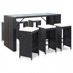 vidaXL Set mobilier bar de grădină cu perne, 7 piese, negru, poliratan