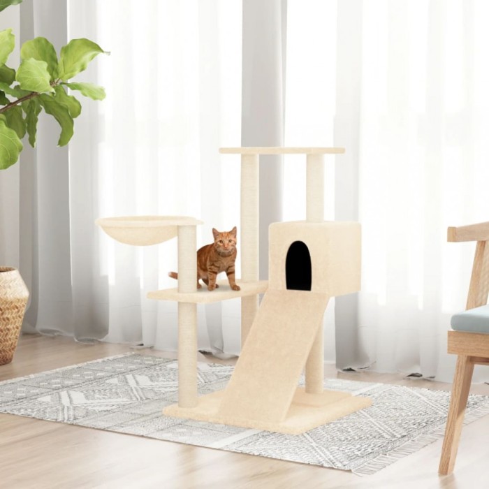 Ansamblu de pisici cu st&acirc;lpi din funie de sisal, crem, 82 cm