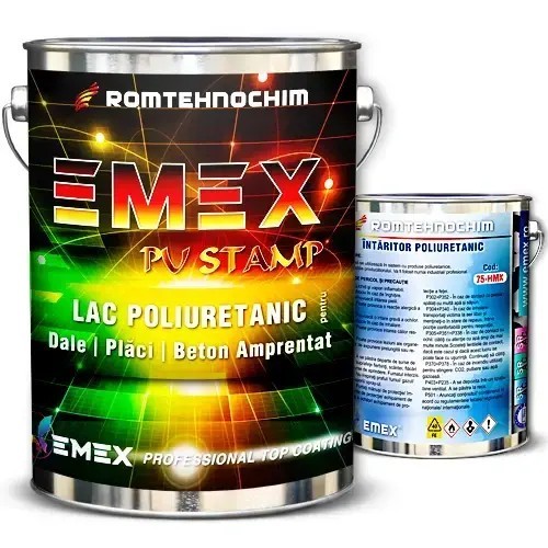 Pachet Lac Poliuretanic Beton Amprentat &ldquo;Emex PU Stamp&rdquo; - Transparent - Bid. 16 Kg &#039;+ Intaritor 5.30 Kg