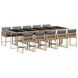 Set mobilier gradina cu perne, 11 piese bej combinat poliratan
