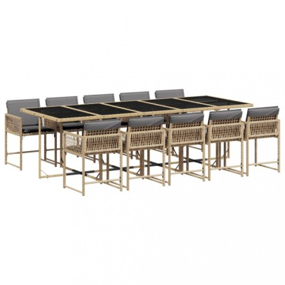 Set mobilier gradina cu perne, 11 piese bej combinat poliratan foto