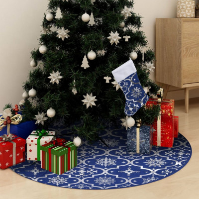 vidaXL Covor fustă de brad Crăciun cu șosetă albastru 90 cm țesătură foto