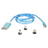 Cablu 1m 3in1 tip c/iphone/micro usb iluminat led albastru, Oem