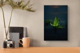 Tablou Canvas, "Frunza verde pe apă liniștită", Frumusețe, Liniște, Verdeață, Apă, Reflecție, Natură, Eleganță, 26 x 39 cm, CMCLASS