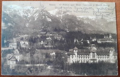 Carte postala, Bucegi , vedere spre muntii Bucegi si hotel Caraiman, 1919 foto