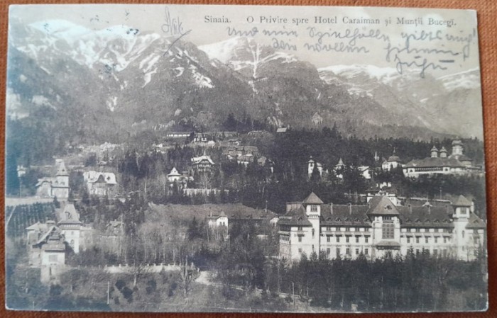 Carte postala, Bucegi , vedere spre muntii Bucegi si hotel Caraiman, 1919