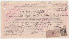 Chitanta Agricola Societate anonima de asigurari generale in Bucuresti 1922