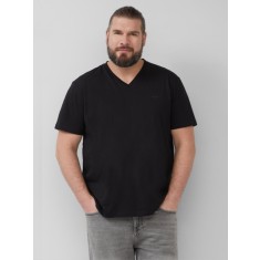 s.Oliver Big Sizes Tricou barbati big sizes cu decolteu in V, Regular Fit, din bumbac, Negru, 5XL