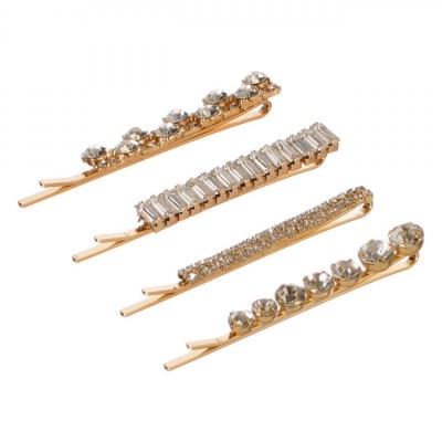 Agrafe de Par, 4 Modele, Aurii, Strass, Set 4 Bucăți, 6 cm foto