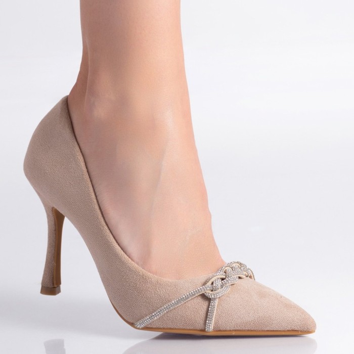 Pantofi dama cu toc Bej din Piele Ecologica intoarsa Ranin, 35