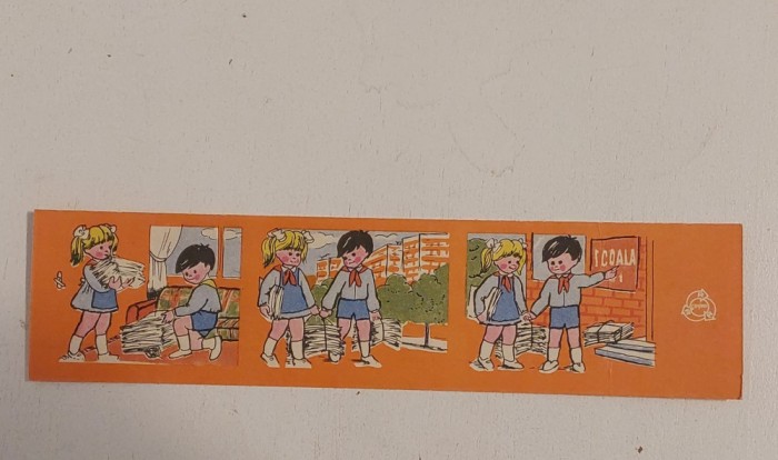 DD- Semn de carte vechi, calendar 1983-1984, cu pionieri elevi care recicleaza