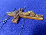 Crucifix cu lant auriu Vintage pentru gat,lant si crucifix vechi masiv Superb